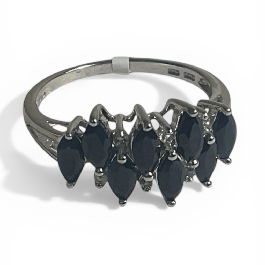 Exquisite 925 Sterling Silver Marquise-Cut Blue Sapphire Cluster Cocktail Ring